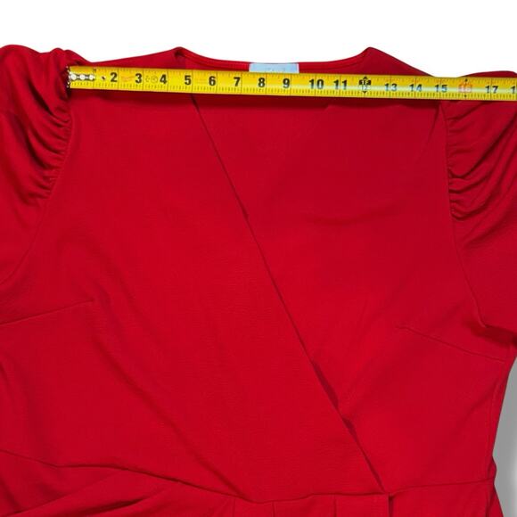 QUIZ Womens Plus Size Wrap Pleated Ruched Sleeve Red Midi Dress Size US 18 Party - Picture 5 of 12